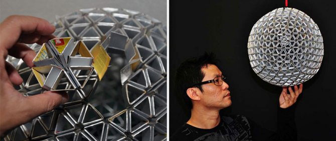 Абажур на люстру из упаковок от сока