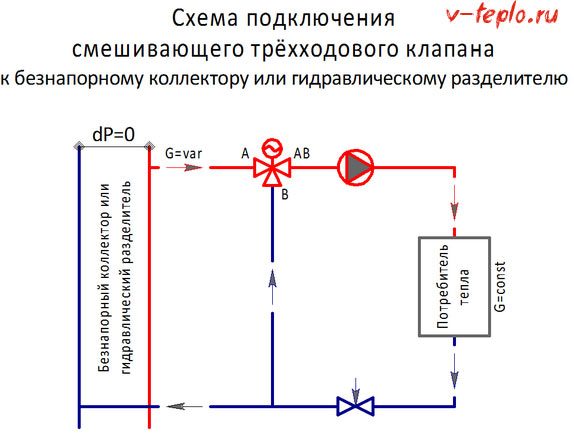 Электрическая схема подключения трехходового клапана