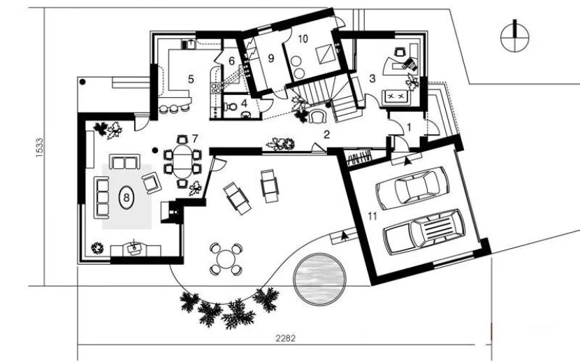 Проект дома так же важен при планировании ландшафта участка с нуля
