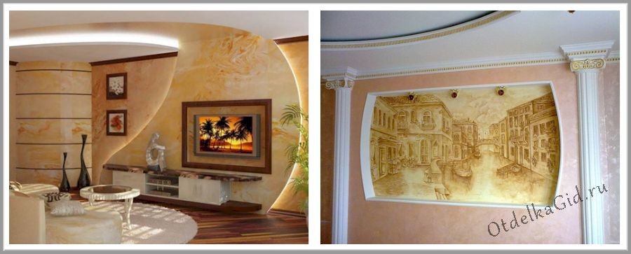 Фактурная штукатурка в сочетании с ГКЛ конструкциями