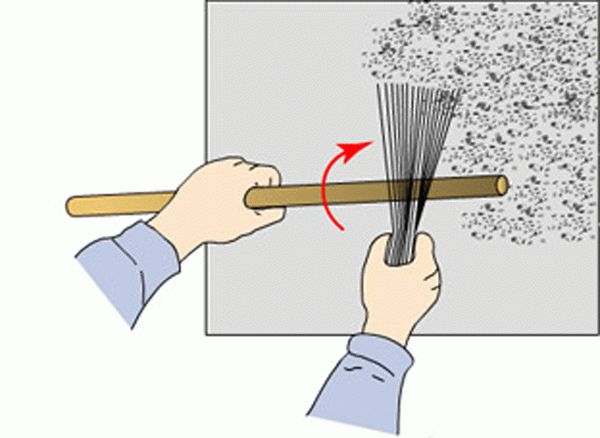 Нанесение с помощью палки и веника Нанесение "шубы" с помощью палки и веника