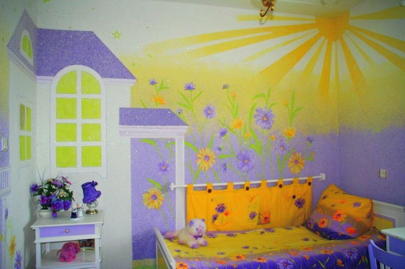 Отделка детской Экологическая чистота материала позволяет использовать жидкие обои для отделки детских комнат