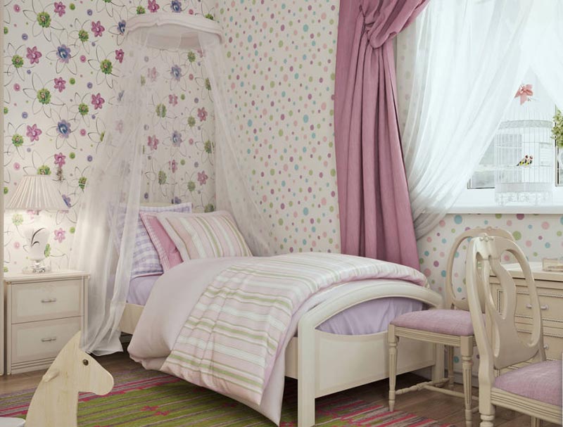 Комната девочки 6-7 лет Светлые обои с цветочным рисунком будут отличным выбором для отделки комнаты девочки младшего школьного возраста