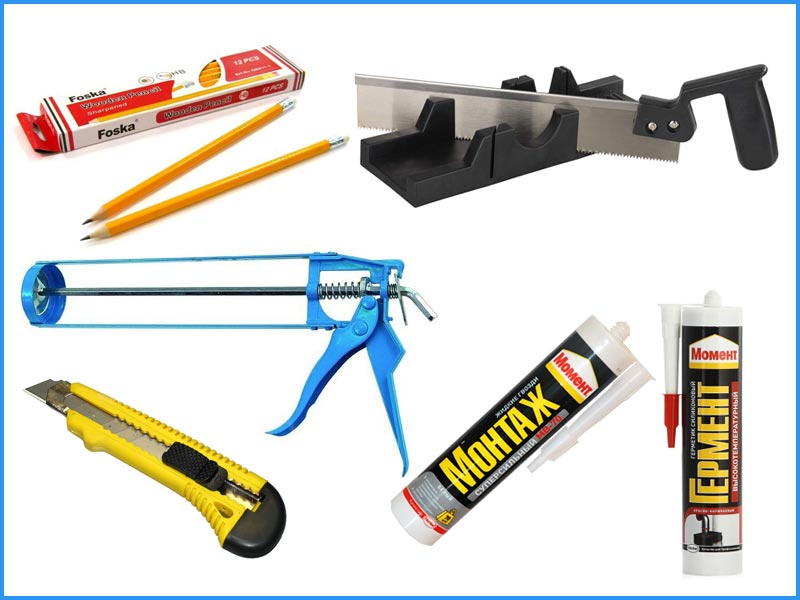 Инструменты и расходные материалы Инструменты и расходные материалы, необходимые для установки плинтусов из полиуретана