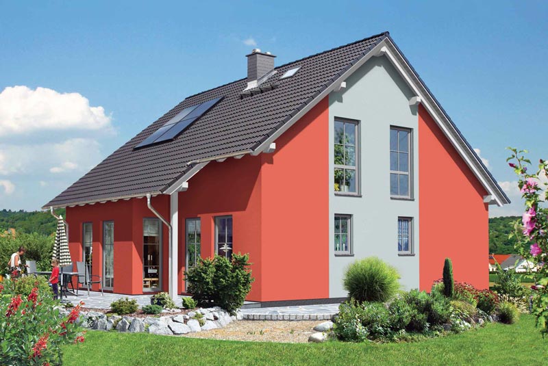 Двухцветная отделка Отличным визуальным эффектом обладает штукатурка, окрашенная в два цвета