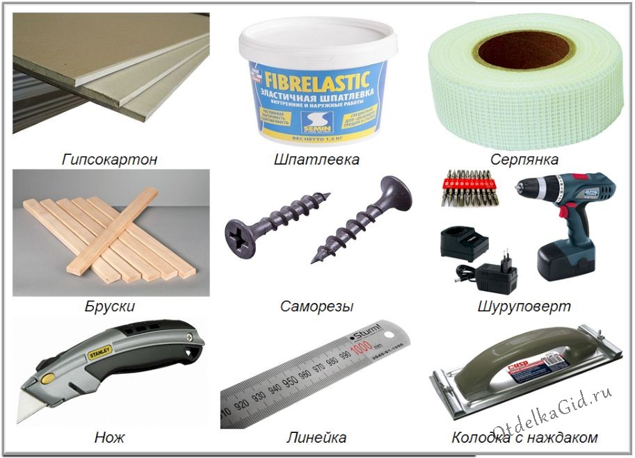 Минимальный набор материалов и инструмента для ремонта ГКЛ