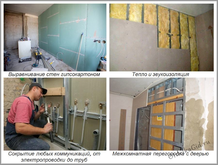 Варианты использования стен из ГКЛ