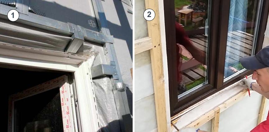 Обрамление проемов Обрамление проемов: 1 - металлическим профилем, 2 - деревянным брусом