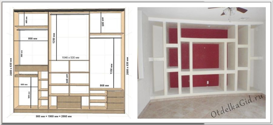 Проект и размеры шкафа из ГКЛ