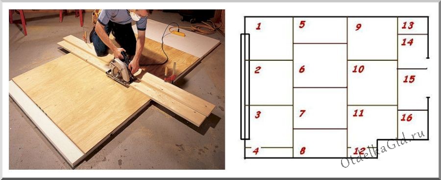 Схема распределения элементов настила в комнате