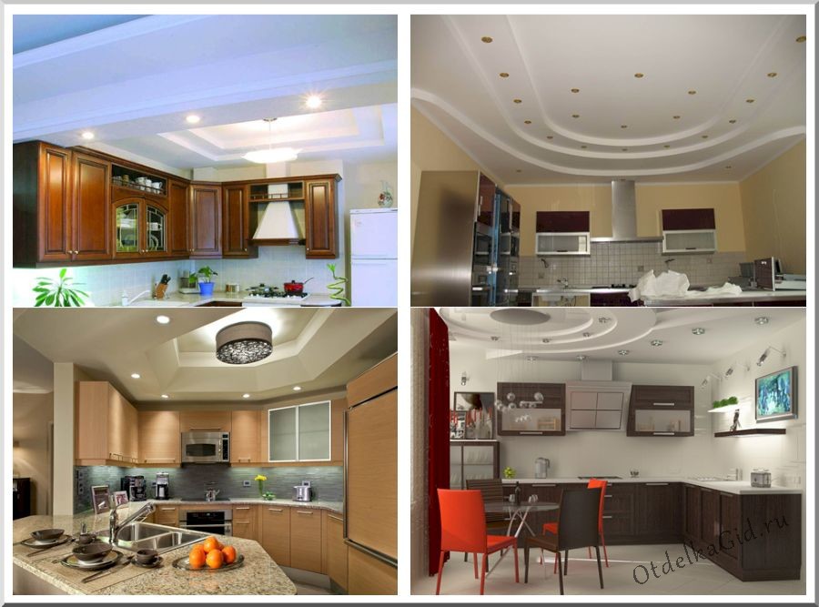 Варианты многоуровневых ГКЛ потолков для кухни