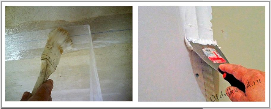 Использование клея и шпаклевки при армировании стыка