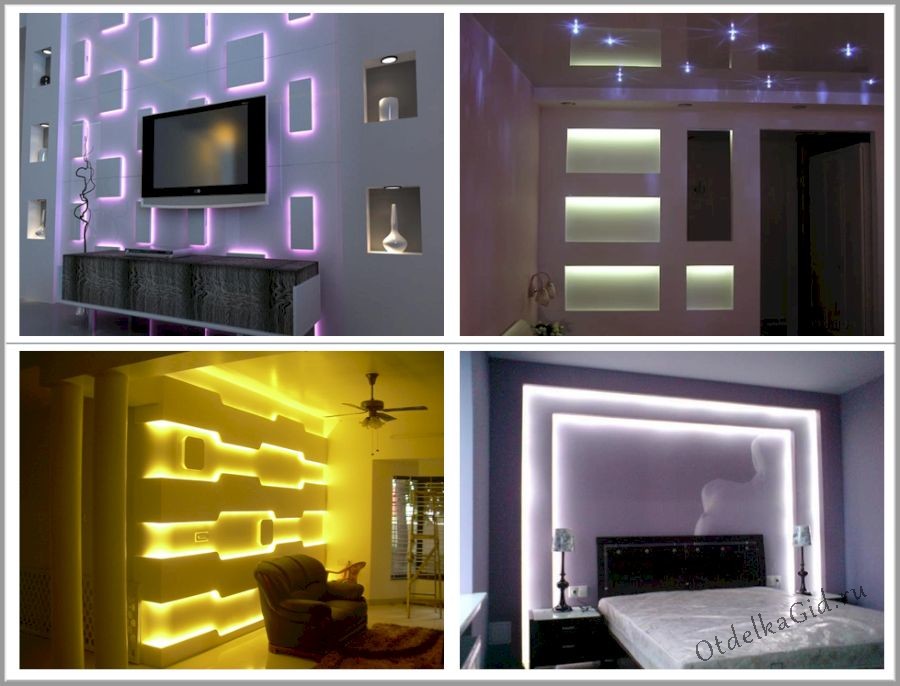 Варианты размещения скрытых светодиодных лент