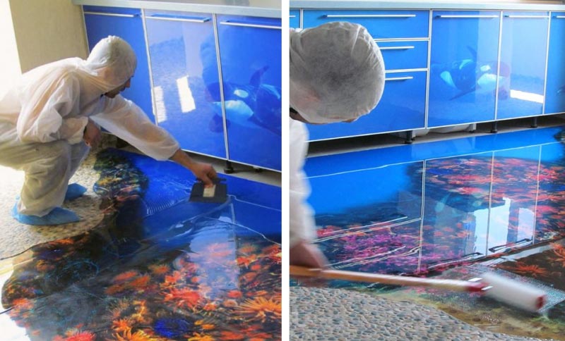 Распределение смеси Смесь на поверхности распределяют при помощи шпателя и игольчатого валика