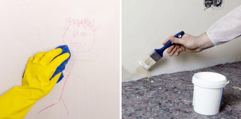 Чистка стен Окрашенные стены можно легко отмыть от загрязнений, а трудновыводимые пятна просто закрасить