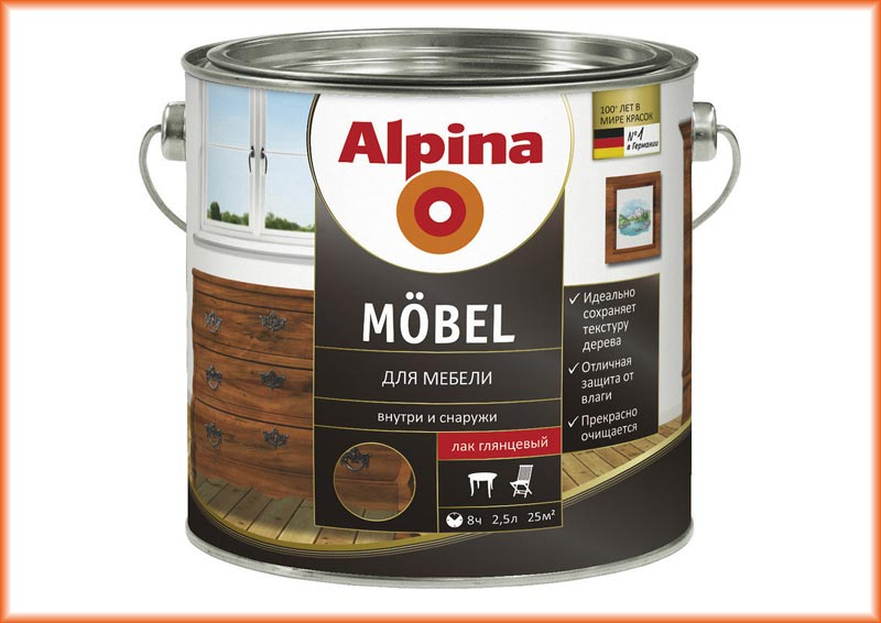 Мебельный лак Alpina Мебельный лак Alpina Mobel - подчеркивает структуру дерева и защищает от влаги