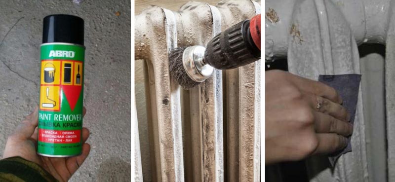 Способы снятия краски Снять старую краску с батареи можно при помощи смывки или механическим способом, используя электроинструмент и наждачную бумагу