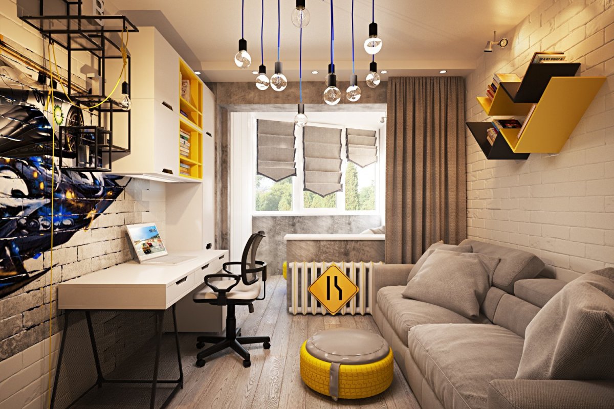 Дизайн детской комнаты в стиле лофт - 75 фото